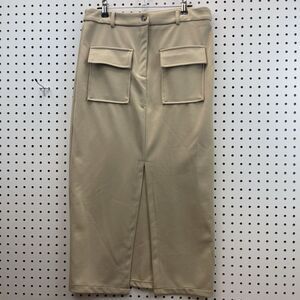 Kirundo Women Pencil‎ Skirt  High Waisted Cargo Midi Front Slit  Office Wear   M